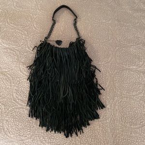 Genuine Leather “Lost & Found” purse. Black fringed leather. Like new!